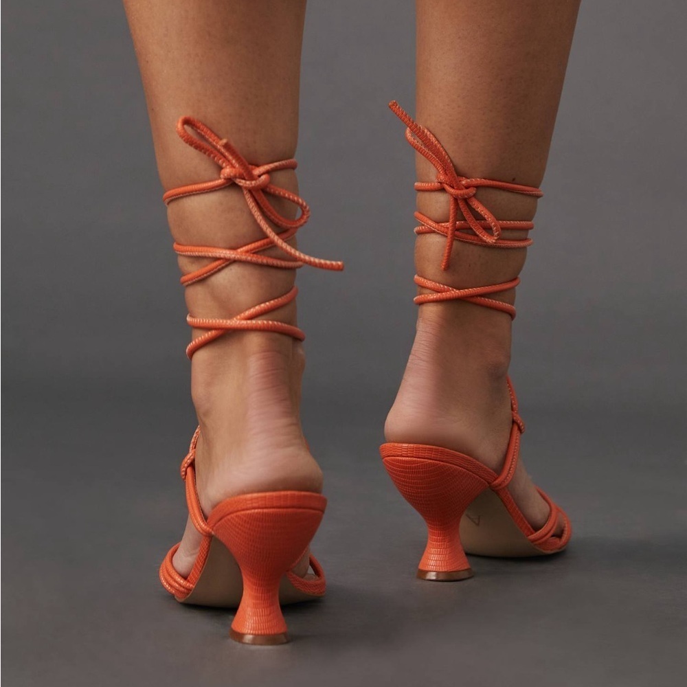 Anthropologie Strappy Heeled Sandals Orange Size 7 EUC - Picture 4 of 9
